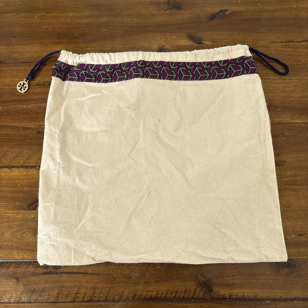 Tory Burch Canvas Drawstring Purse Shoes Dust Bag Logo Charm ~15" x 13"